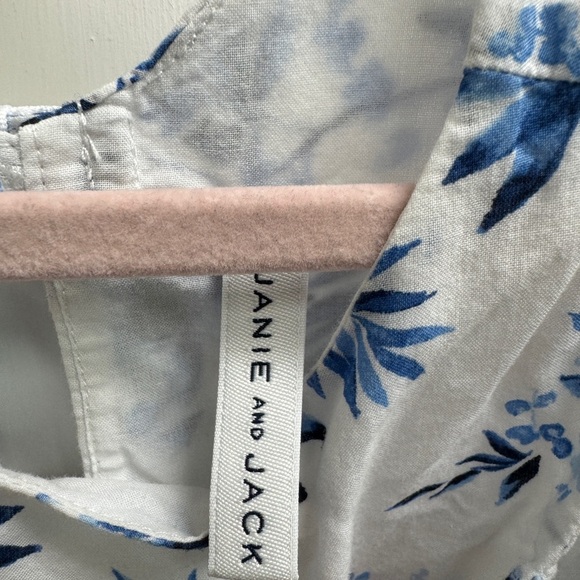 Janie & Jack 3T Girls Blue & White Floral Off Shoulder Bow Back Dress - Picture 4 of 6